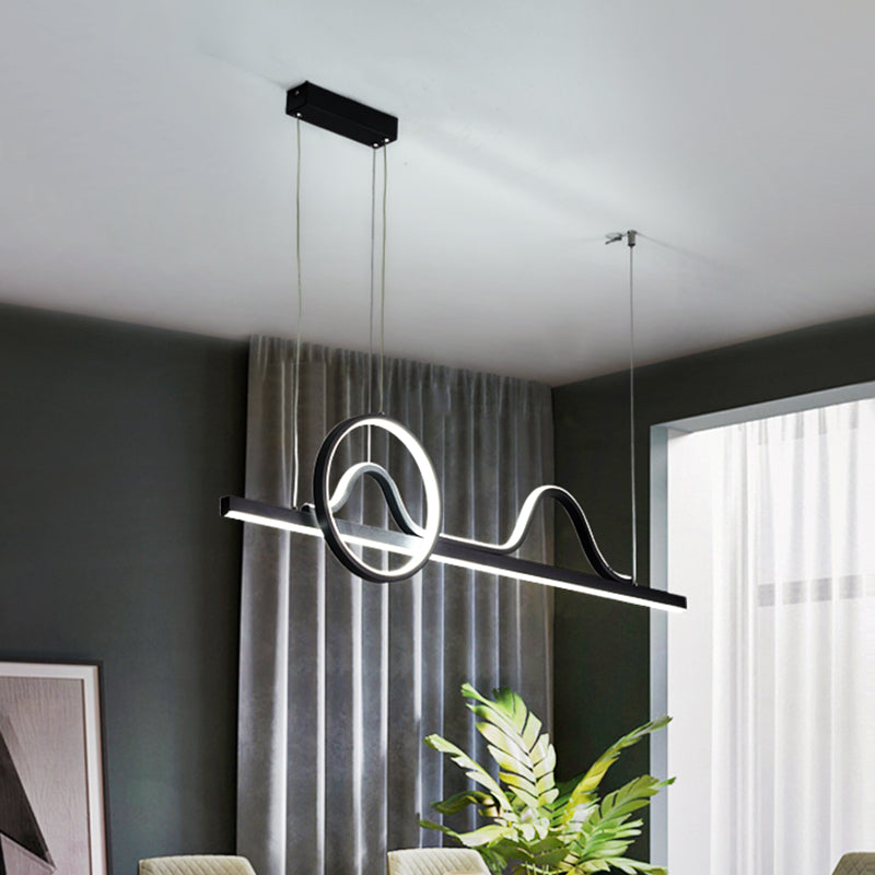 Curvy Line and Ring Metallic Island Lamp Contemporary LED Black Suspended Lighting Fixture