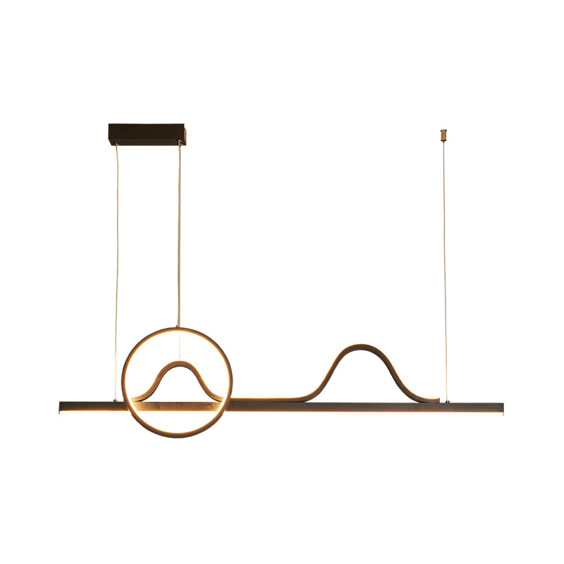 Curvy Line and Ring Metallic Island Lamp Contemporary LED Black Suspended Lighting Fixture