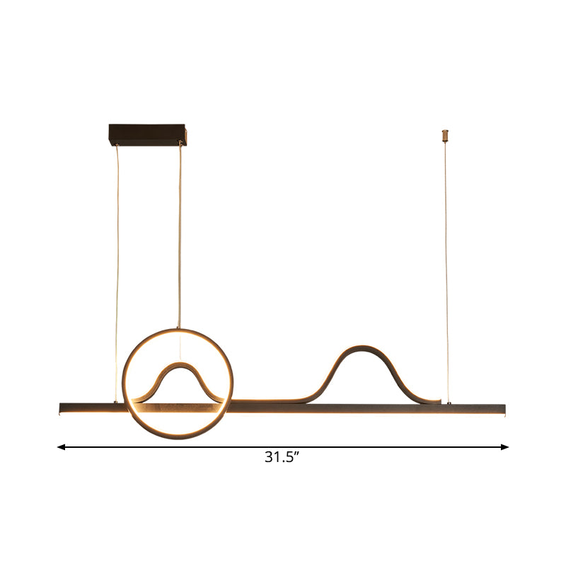 Curvy Line and Ring Metallic Island Lamp Contemporary LED Black Suspended Lighting Fixture