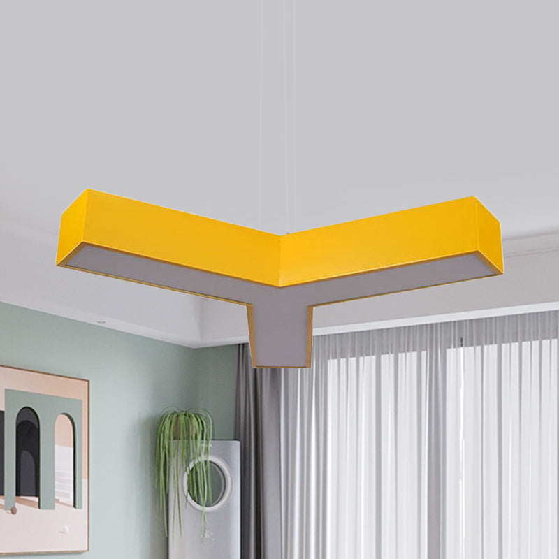 LED Kindergarten Chandelier Lamp Kids Red/Yellow Hanging Light Fixture with Y-Like Acrylic Shade