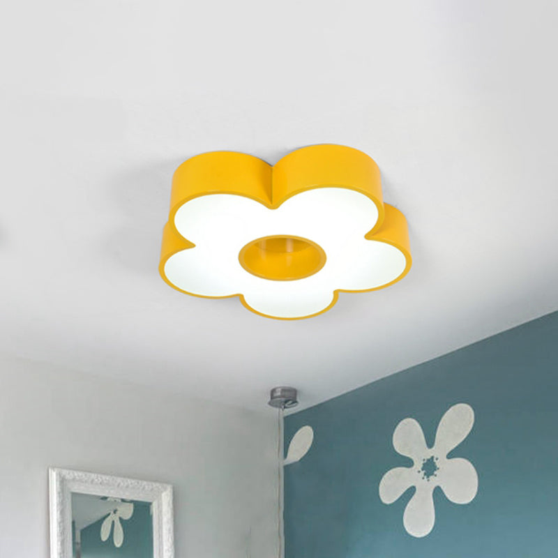 Macaroon Flower Ceiling Mounted Fixture Acrylic Nursery Room LED Flush Lighting in Yellow
