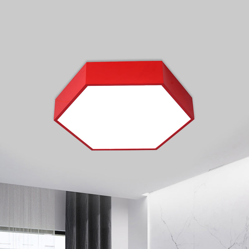 Hexagon LED Flush Ceiling Light Macaroon Acrylic Red/Yellow/Green Flush Mount Lighting for Children Room
