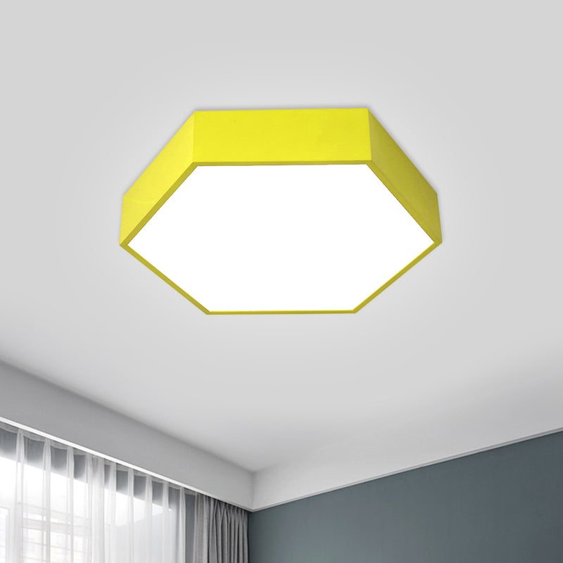 Hexagon LED Flush Ceiling Light Macaroon Acrylic Red/Yellow/Green Flush Mount Lighting for Children Room