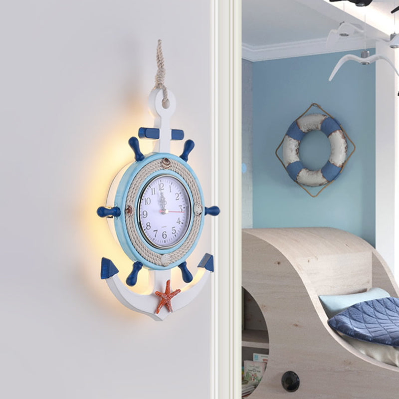 Roer Wall Lighting Kinderen Metallic LED Blue SCONCE LIMMUTE MET Klokontwerp, Warm/Wit licht