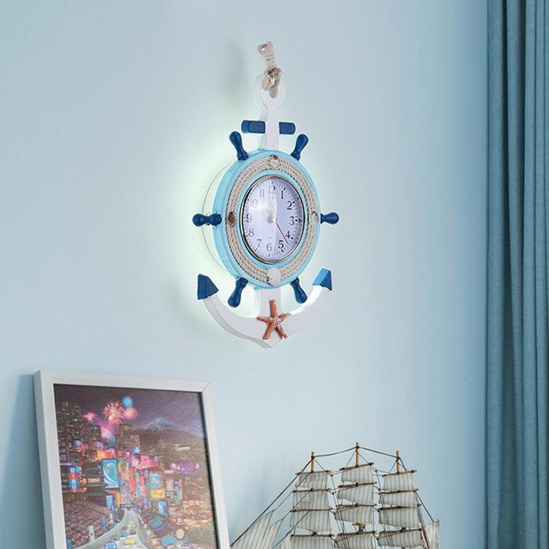 Roer Wall Lighting Kinderen Metallic LED Blue SCONCE LIMMUTE MET Klokontwerp, Warm/Wit licht