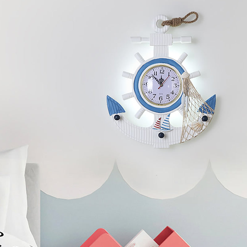 Bambini Anchor Sconce Light Funce Wood LED LED Camera da letto Accensione montata in blu, luce calda/bianca