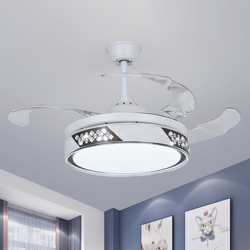 Round Semi Flush Mount Lamp Simplicity Metal 42" Wide LED Bedroom Ceiling Fan Lighting in White, 3 Blades