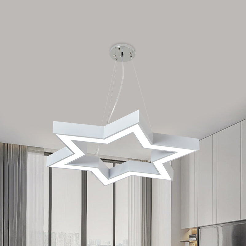 Macaroon Six-Pointed Star Pendant Lamp Acrylic Nursery Room LED Chandelier Lighting in White
