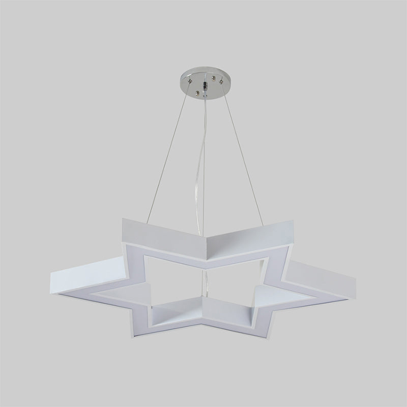 Macaroon Six-Pointed Star Pendant Lamp Acrylic Nursery Room LED Chandelier Lighting in White