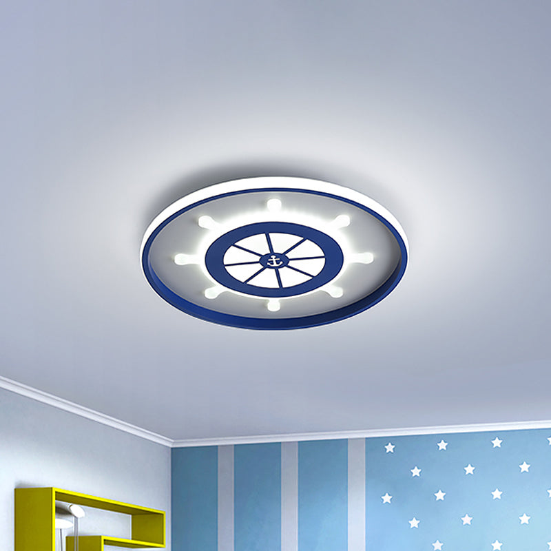 18"/23.5" W Kids Rudder Flush Light Fixture Metallic Children Room LED Flush Mount Lamp in Blue, Warm/White Light
