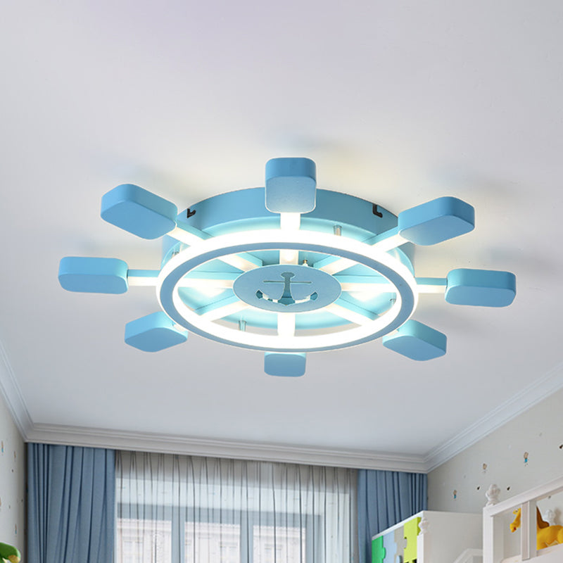 19.5"/23.5" Wide Rudder LED Flushmount Light Kids Acrylic Blue/White Ceiling Mounted Fixture, Warm/White Light