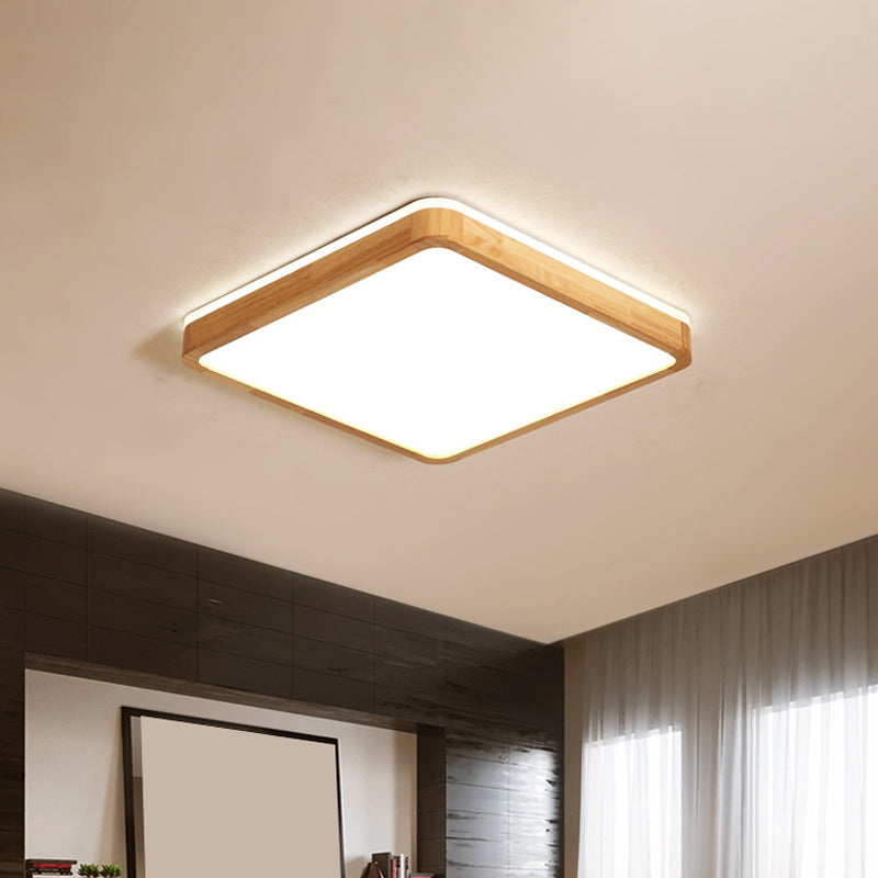 Minimaliste carré / rond plafonnier en bois salon LED flushmount éclairage, beige, 17 "/ 21" / 25,5 "de long