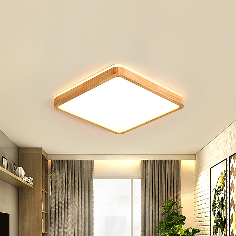 Minimalismo quadrato/oblungo lampada da soffitto in legno salotto illuminazione a LED da incasso in beige, lunghezza 17"/21"/25,5"