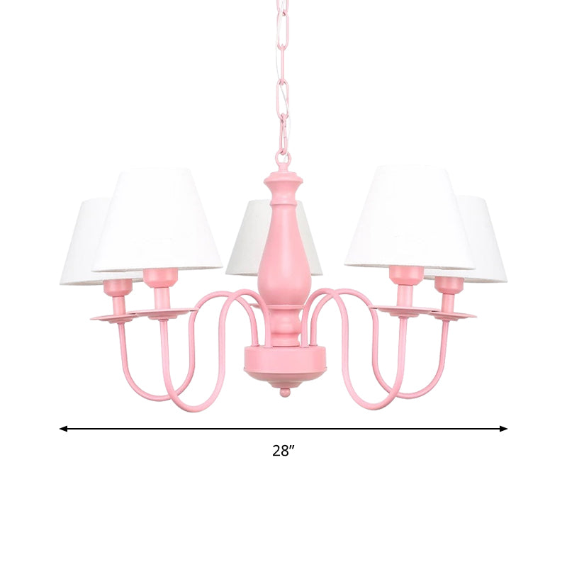 Hotel Restaurant Tapered Shade Chandelier Metal 6 Lights Nordic Style Pink & White Suspension Light