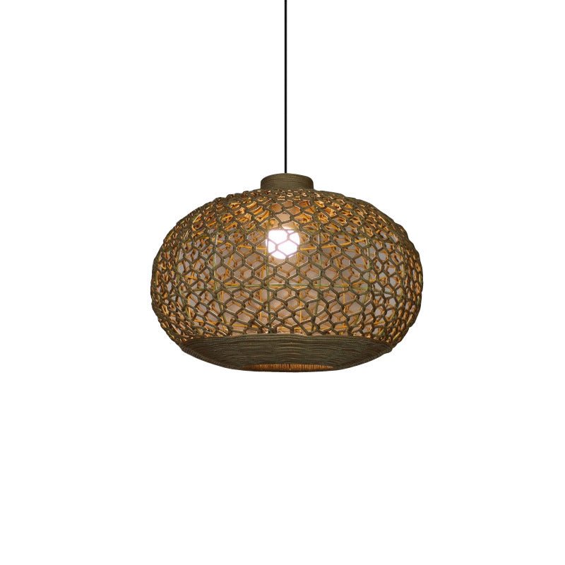 Oval Lantern Restaurant Pendant Lighting Hemp Rope Single Bulb Rural Hanging Lamp Kit in Flaxen