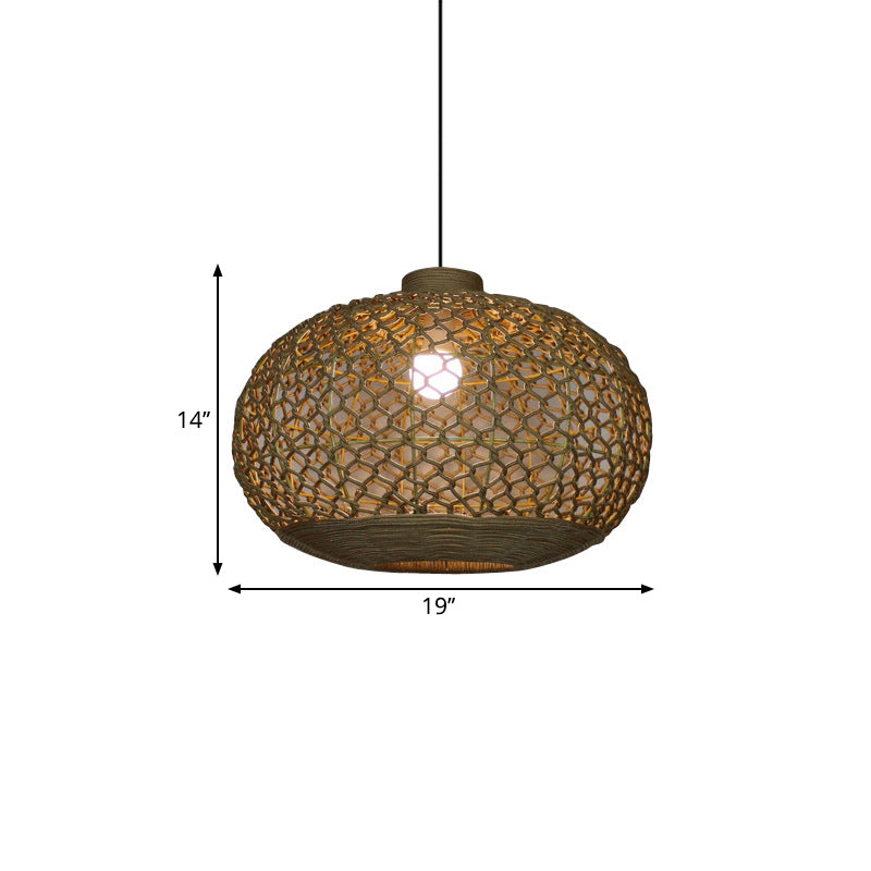 Oval Lantern Restaurant Pendant Lighting Hemp Rope Single Bulb Rural Hanging Lamp Kit in Flaxen