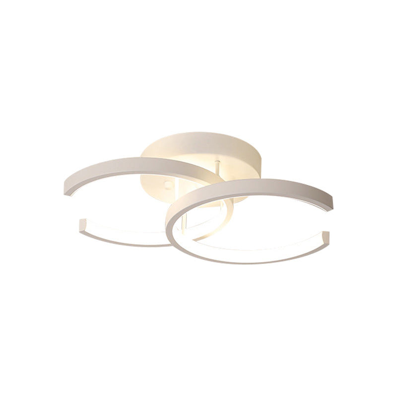 LED Corridor Semi Mount Lighting Modern White Ceiling Flush with Dual C-Shape Metal Shade, Warm/White Light