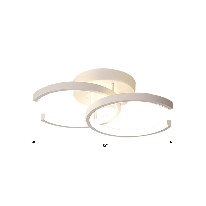 LED Corridor Semi Mount Lighting Modern White Ceiling Flush with Dual C-Shape Metal Shade, Warm/White Light