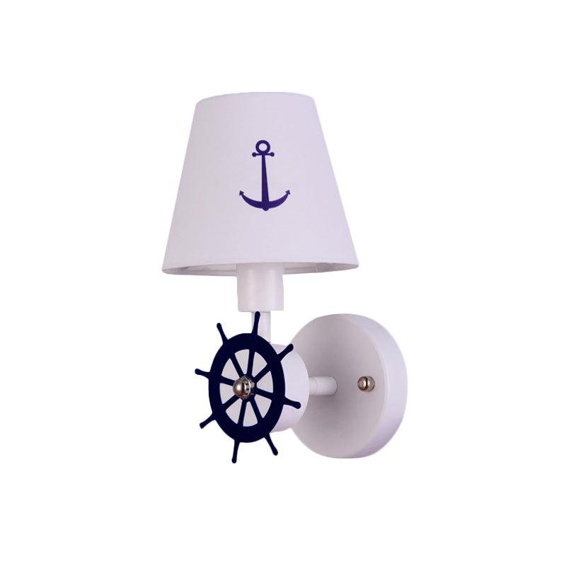 Ligera de pared de bedchamber de bombilla individual Niños Luz de apliques blancos con sombra de tela cónica