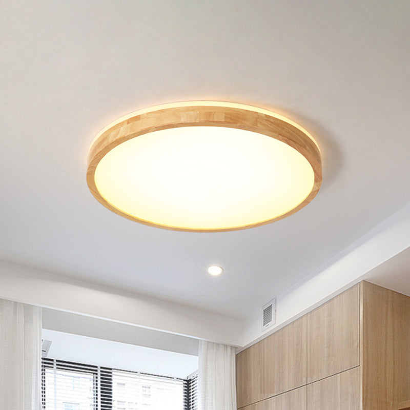 Wood Circular Flush Light Fixture Minimalist 12"/15"/19" Width LED Beige Ceiling Flush Mount