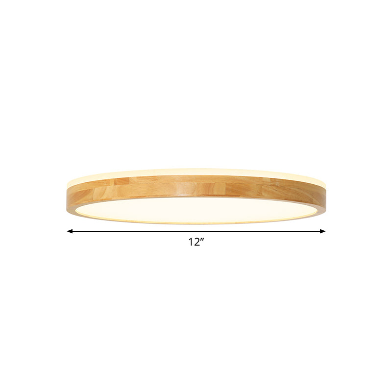 Wood Circular Flush Light Fixture Minimalist 12"/15"/19" Width LED Beige Ceiling Flush Mount