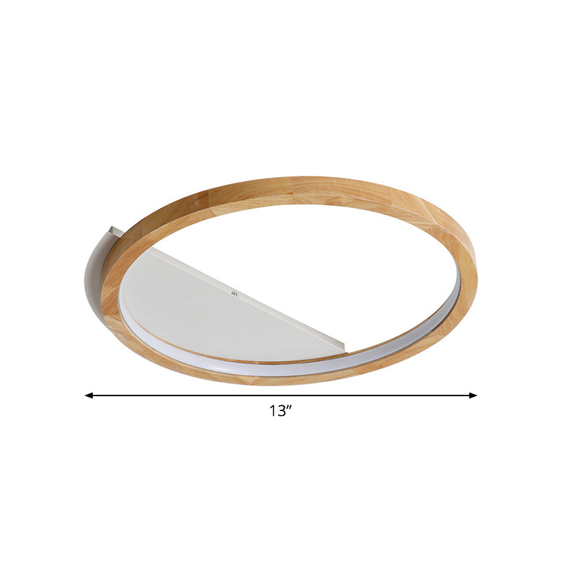 Wood Ring Flush Mount Lighting Contemporary LED Beige Ceiling Light Fixture, 13"/17"/21" Width