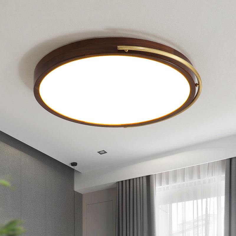 Brown Round Flush Mount Lamp Minimalism LED Wood Ceiling Lighting Fixture for Bedroom, 13"/17"/21" Wide