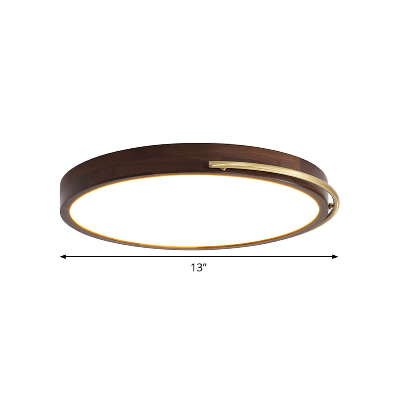 Brown Round Flush Mount Lamp Minimalism LED Wood Ceiling Lighting Fixture for Bedroom, 13"/17"/21" Wide