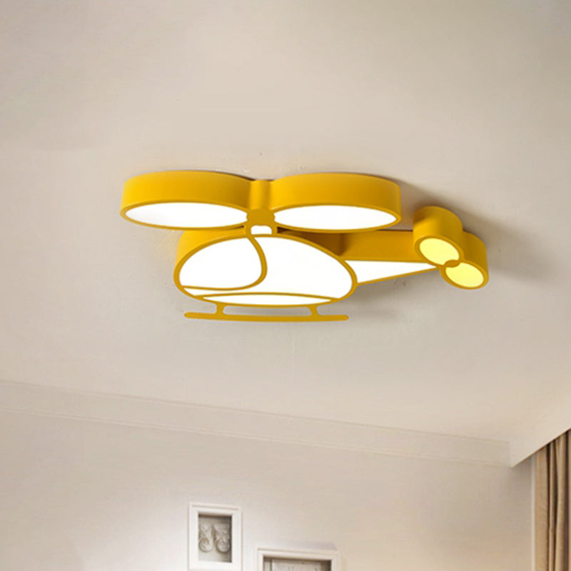 Helicopter Flush Light Kids Metallic Playing Room LED Ceiling Mounted Fixture in Yellow/Blue