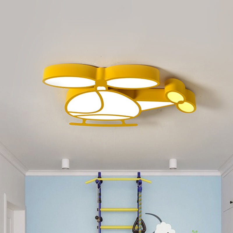 Helicopter Flush Light Kids Metallic Playing Room LED Ceiling Mounted Fixture in Yellow/Blue
