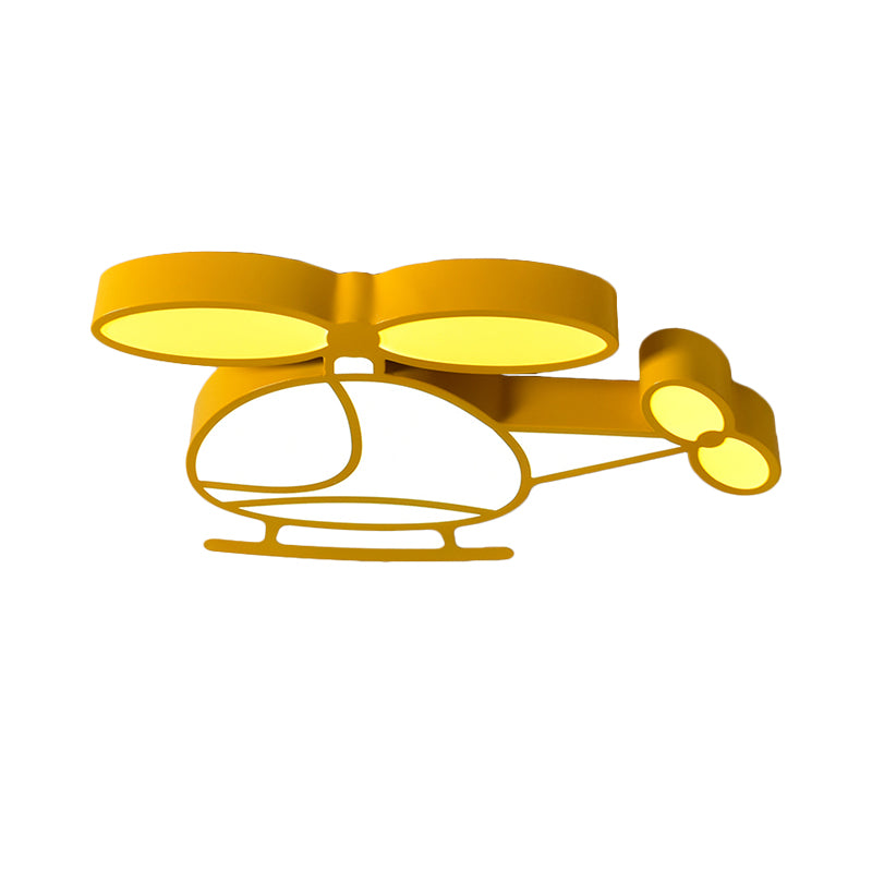 Helicopter Flush Light Kids Metallic Playing Room LED Ceiling Mounted Fixture in Yellow/Blue