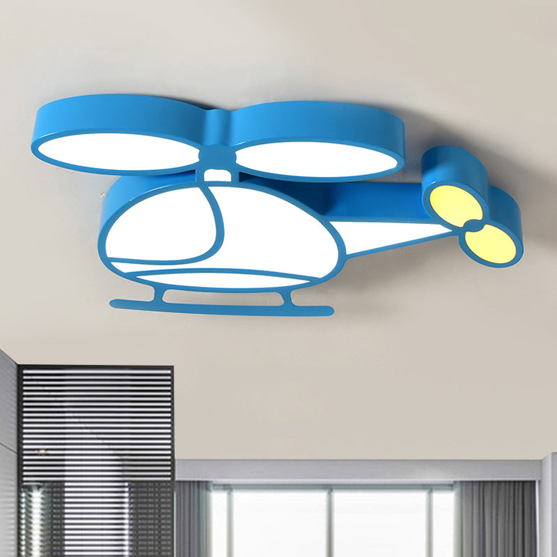 Helicopter Flush Light Kids Metallic Playing Room LED Ceiling Mounted Fixture in Yellow/Blue