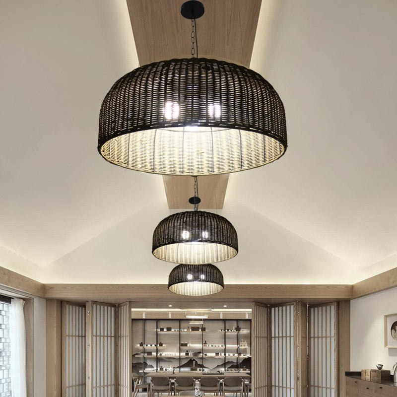 Brede kom naar beneden verlichting hanger boerderij bamboe 3-head koffie kroonluchter lamp armatuur