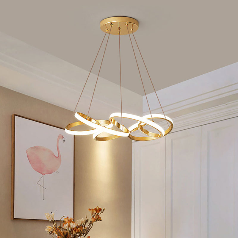 Twisted Round Dining Room Pendant Lamp Metal LED Modernist Ceiling Chandelier in Gold, Warm/White Light