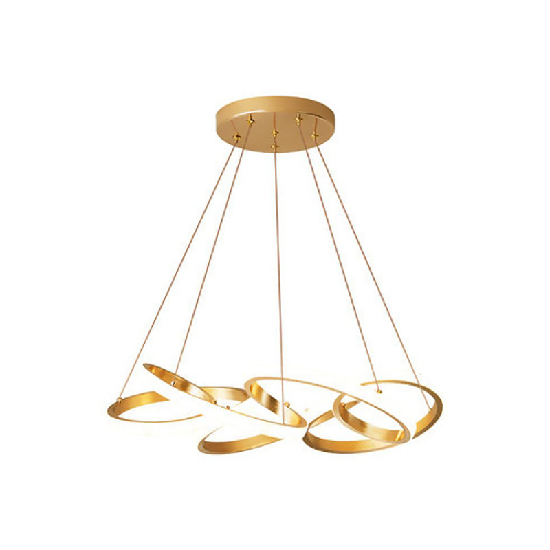 Twisted Round Dining Room Pendant Lamp Metal LED Modernist Ceiling Chandelier in Gold, Warm/White Light