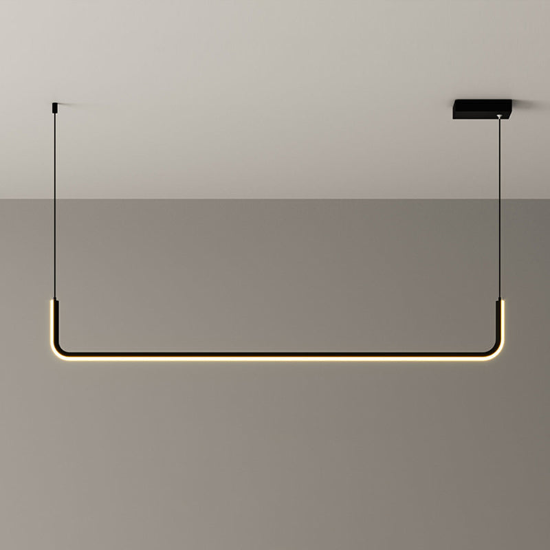 Metal Half Rectangle Hanging Lamp Kit Simple LED Black Island Lighting Fixture in Warm/White Light