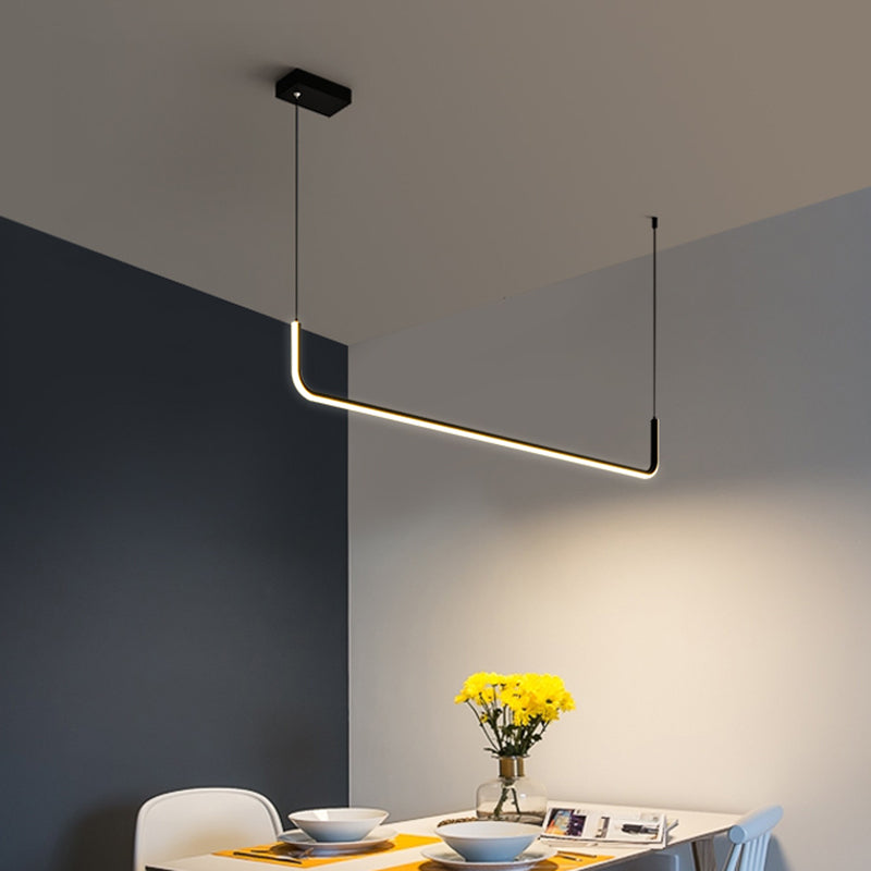 Metal Half Rectangle Hanging Lamp Kit Simple LED Black Island Lighting Fixture in Warm/White Light