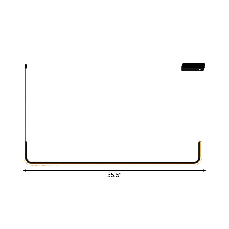 Metal Half Rectangle Hanging Lamp Kit Simple LED Black Island Lighting Fixture in Warm/White Light