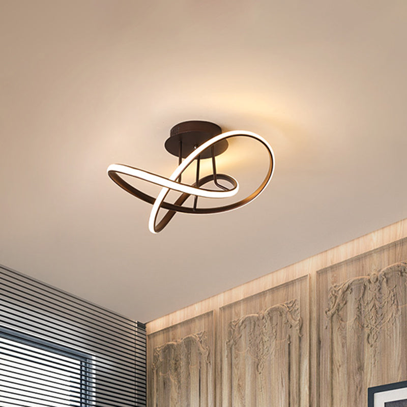 Luz semi empotrada trenzada metálica, LED nórdico negro/blanco/café, iluminación cerca del techo para dormitorio