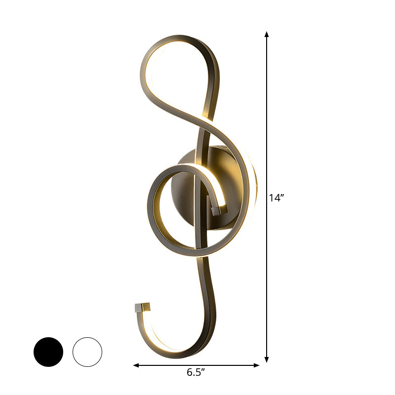 Iron Musical Note Wall Mounted Lamp Modernist Black/White LED Surface Wall Sconce in Warm/White Light