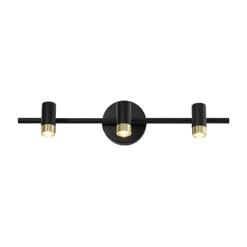 Black Short Tube Wall Vanity Light Contemporary 3-Bulb Metal Adjustable Wall Sconce Lighting