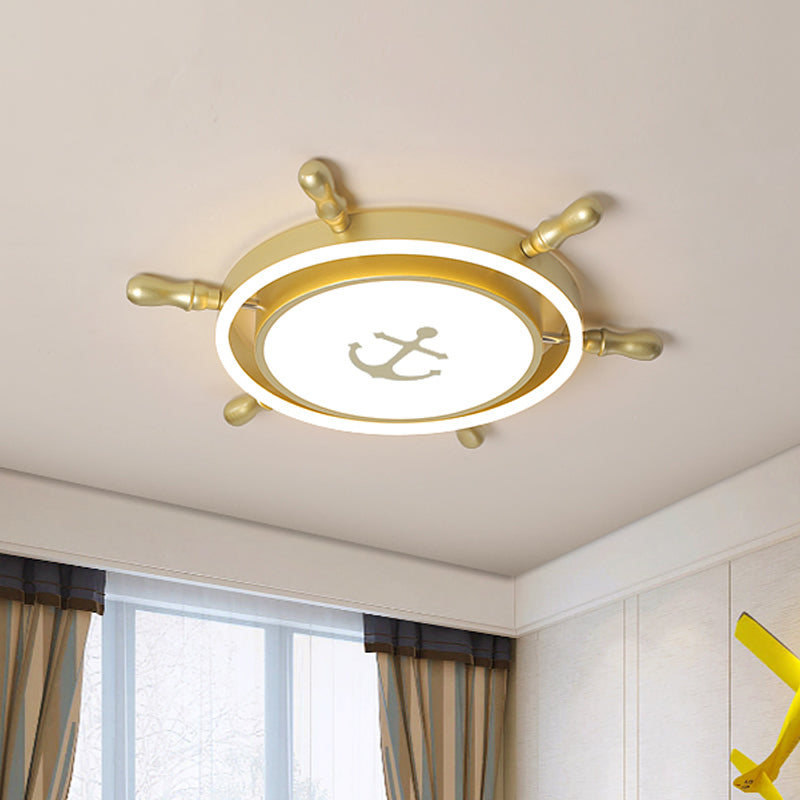 Blue/Gold Rudder Flush Ceiling Light Mediterranean LED Acrylic Flush Mount Lighting in Warm/White Light for Children Room