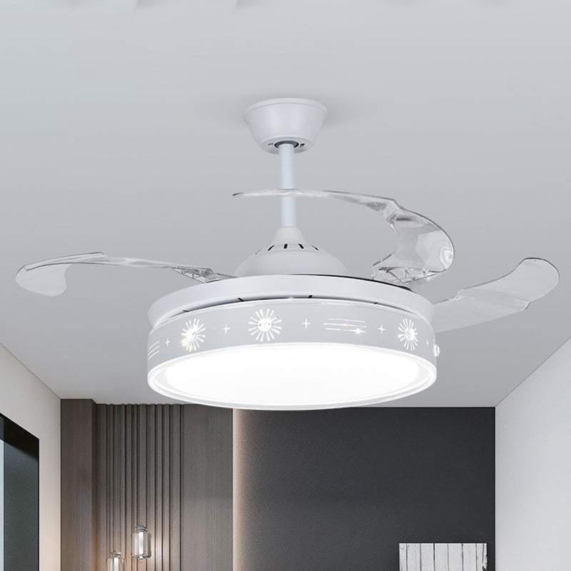 42 "breite moderne LED Semi Flush Hell White Drum Hanging Lüfterbeleuchtung mit metallischen Schatten, 3 Klingen