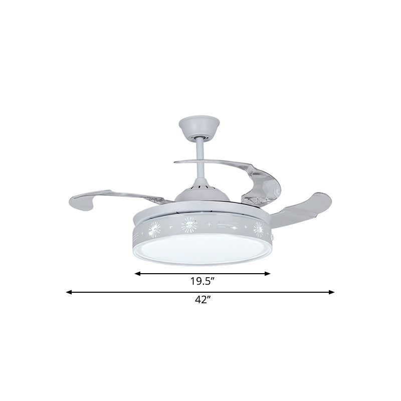 42 "LED moderno largo semifulco Light Light White Drum Implecing Fan Ampiet With Metallic Shade, 3 Blades