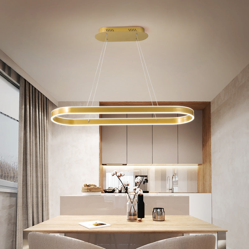 Lampada a sospensione di telaio ovale moderno kit per sala da pranzo metallizzata lampada a led isola in oro, luce calda/bianca