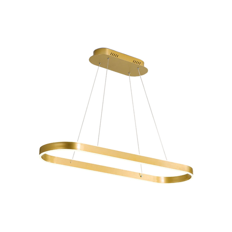 Modern Oval Frame Hanging Lamp Kit Metallic Dining Room LED Island Lamp in Gold, Warm/White Light