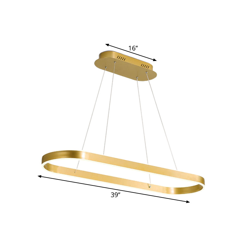 Lampada a sospensione di telaio ovale moderno kit per sala da pranzo metallizzata lampada a led isola in oro, luce calda/bianca