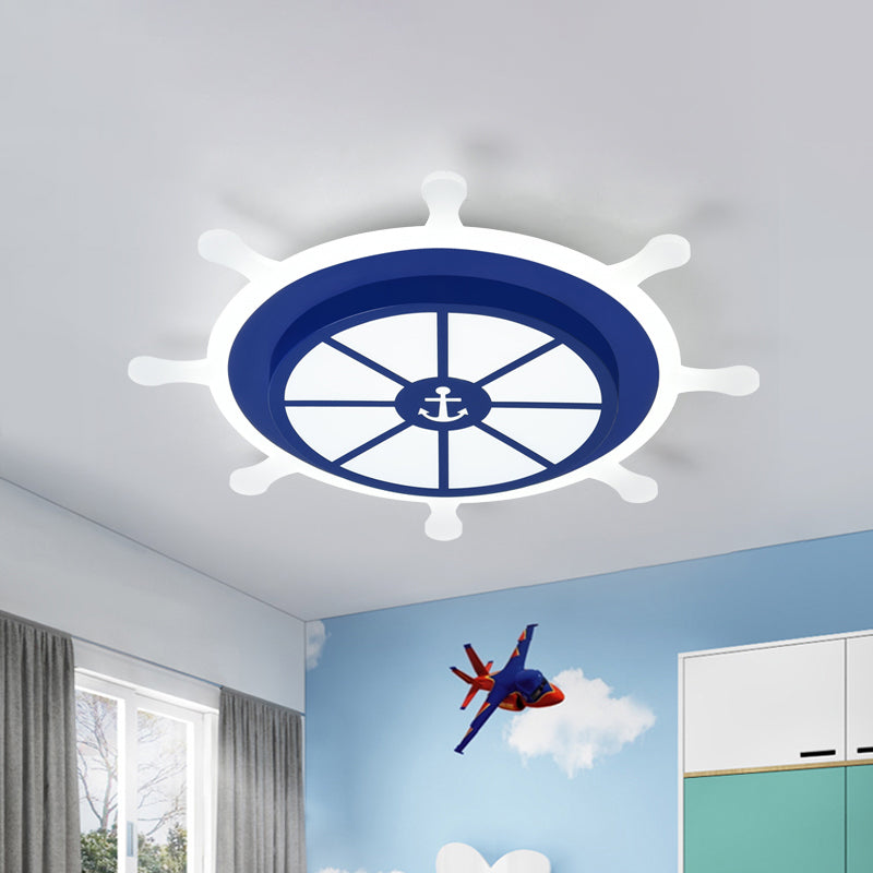 Rudder Kindergarten Flushmount Light Acrylic 19.5"/23.5" W LED Kids Close to Ceiling Lamp in Blue, Warm/White Light
