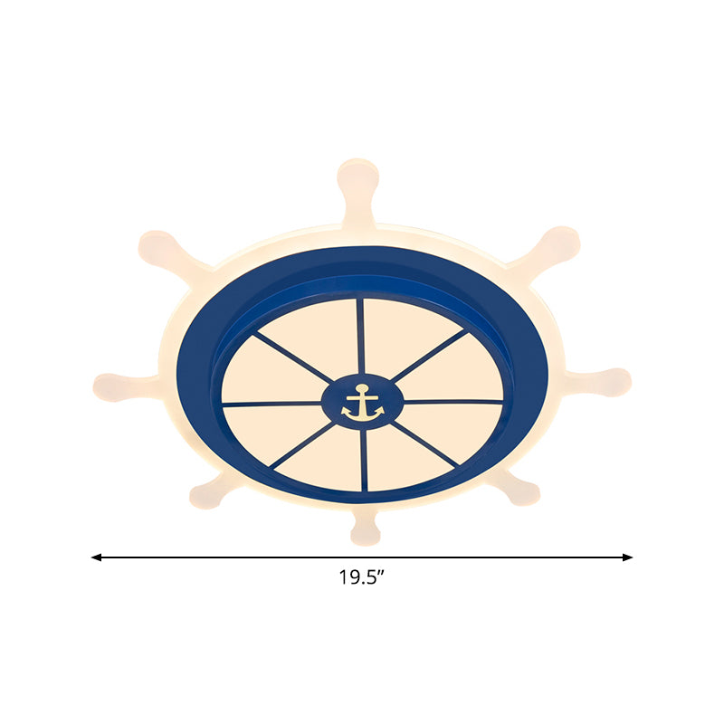 Rudder Kindergarten Flushmount Light Acrylic 19.5"/23.5" W LED Kids Close to Ceiling Lamp in Blue, Warm/White Light