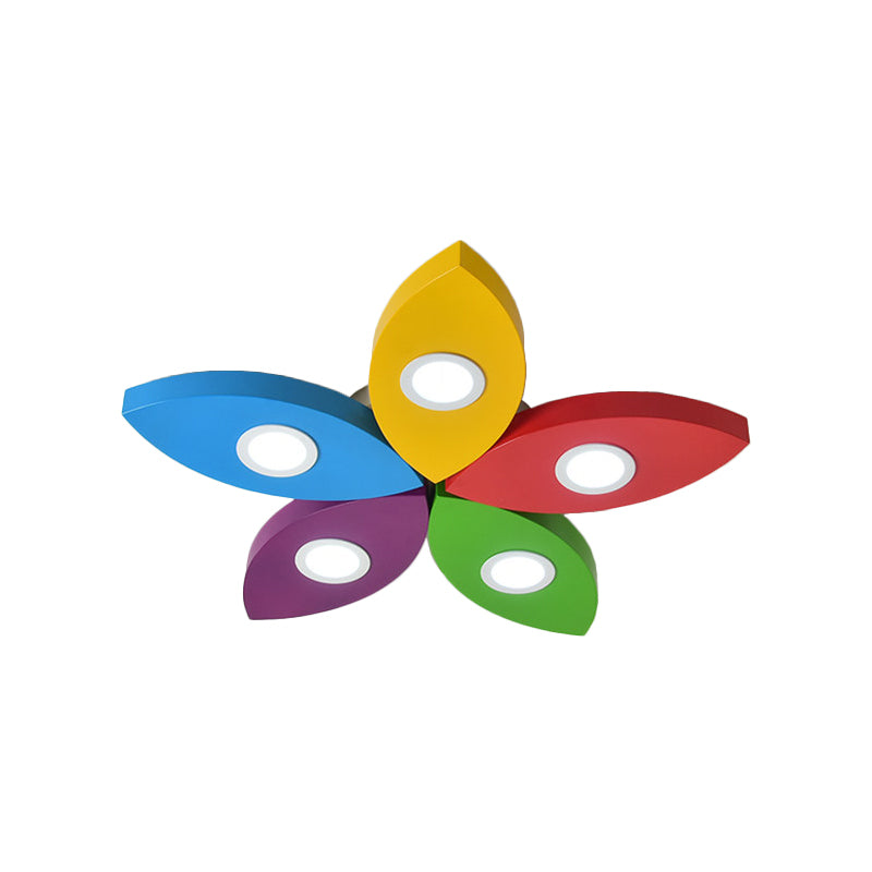 Floral Playing Room Flush Lamp Metallic LED Cartoon Close to Ceiling Lighting Fixture in Yellow